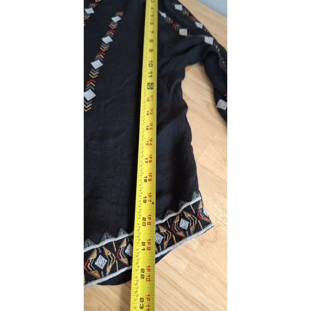 Lush Embroidered Boho Blouse Womens L Black Southwestern Long Sleeve Top - Picture 6 of 12
